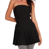 Strapless Pleated A-Line Mini Dress  - Thumbnail 1