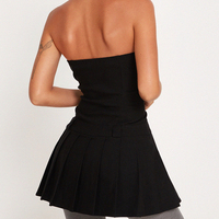 Strapless Pleated A-Line Mini Dress  - Thumbnail 4