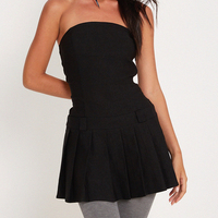Strapless Pleated A-Line Mini Dress  - Thumbnail 6