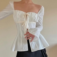 Square Collar Lace Up Flare Sleeve Shirt - Thumbnail 3