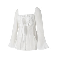 Square Collar Lace Up Flare Sleeve Shirt - Thumbnail 6