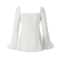 Square Collar Lace Up Flare Sleeve Shirt - Thumbnail 7