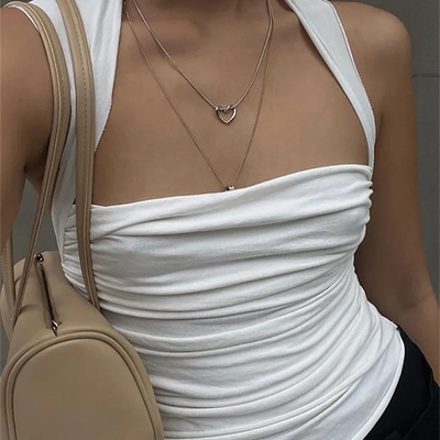 White pleated backless tank top  - Thumbnail 1