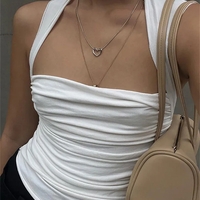White Pleated Backless Tank Top  - Thumbnail 1