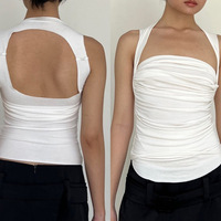 White Pleated Backless Tank Top  - Thumbnail 6