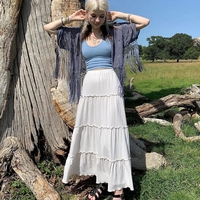 White Pleated Frill Maxi Skirt - Thumbnail 5