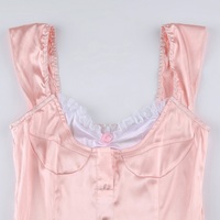 Pink Lace Trim Button Up A-Line Dress - Thumbnail 6