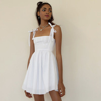 White Lace Up Backless Dress  - Thumbnail 1