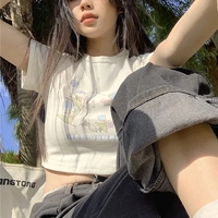 Blue Tulip Lamb Print Cropped Short Sleeve T-shirt  - Thumbnail 1