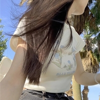 Blue Tulip Lamb Print Cropped Short Sleeve T-shirt  - Thumbnail 3