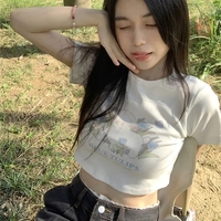 Blue Tulip Lamb Print Cropped Short Sleeve T-shirt  - Thumbnail 5