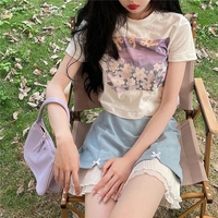 Purple Flower Aesthetic Print Short Sleeve T-shirt  - Thumbnail 1