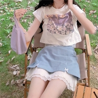 Purple Flower Aesthetic Print Short Sleeve T-shirt  - Thumbnail 3