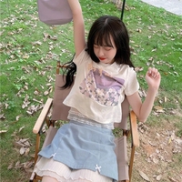 Purple Flower Aesthetic Print Short Sleeve T-shirt  - Thumbnail 4