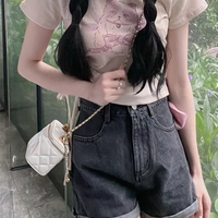 Cat Print Ribbed Short Sleeve T-shirt  - Thumbnail 2