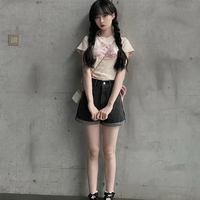 Cat Print Ribbed Short Sleeve T-shirt  - Thumbnail 3