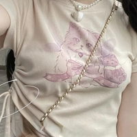 Cat Print Ribbed Short Sleeve T-shirt  - Thumbnail 5