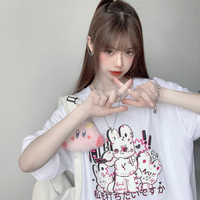 Don't Hit the Bunny Rabbit Black White Streetwear E-girl Grunge Japanese Y2K Print Cotton Short Sleeved Oversize T-shirt Tees Top - Thumbnail 6