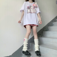 Don't Hit the Bunny Rabbit Black White Streetwear E-girl Grunge Japanese Y2K Print Cotton Short Sleeved Oversize T-shirt Tees Top - Thumbnail 8