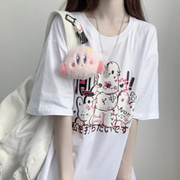 Don't Hit the Bunny Rabbit Black White Streetwear E-girl Grunge Japanese Y2K Print Cotton Short Sleeved Oversize T-shirt Tees Top - Thumbnail 9