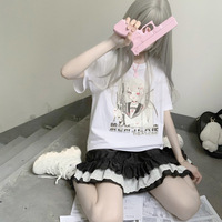 Angel Gunslinger Girl Black White Streetwear E-girl Grunge Japanese Y2K Print Cotton Short Sleeved Oversize T-shirt Tees Top - Thumbnail 6