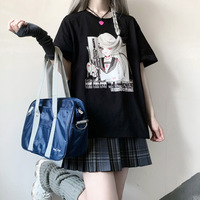 Angel Gunslinger Girl Black White Streetwear E-girl Grunge Japanese Y2K Print Cotton Short Sleeved Oversize T-shirt Tees Top - Thumbnail 2
