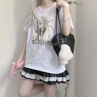 Angel Gunslinger Girl Black White Streetwear E-girl Grunge Japanese Y2K Print Cotton Short Sleeved Oversize T-shirt Tees Top - Thumbnail 8