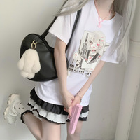 Angel Gunslinger Girl Black White Streetwear E-girl Grunge Japanese Y2K Print Cotton Short Sleeved Oversize T-shirt Tees Top - Thumbnail 9