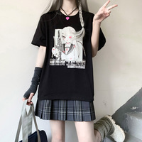 Angel Gunslinger Girl Black White Streetwear E-girl Grunge Japanese Y2K Print Cotton Short Sleeved Oversize T-shirt Tees Top - Thumbnail 4