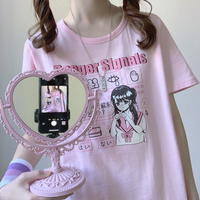 Danger Signals Pink Anime Streetwear E-girl Grunge Japanese Y2K Print Cotton Short Sleeved Oversize T-shirt Tees Top - Thumbnail 6