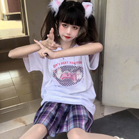 Let's Play Together Bunny Rabbit Gamer Black White Streetwear E-girl Grunge Japanese Y2K Print Cotton Short Sleeved Oversize T-shirt Tees Top - Thumbnail 4