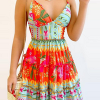 V-Neck Printing Sling Women'S Sleeveless Dress - Thumbnail 1