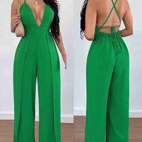 Women'S Low Neck Sexy V-Neck Jumpsuit - Thumbnail 1
