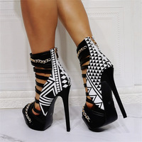 Lady Sexy Hollow Out Chains Platform Sandals Shoes Fashion Peep Toe Stiletto Heel Mixed Color Gladiator Sandals Real Photos Heel - Thumbnail 5