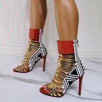 Women Sandals Multi Colors Patchwork Thin High Heels Pump Back Zip Summer Studded Party Shoes Women - Thumbnail 3