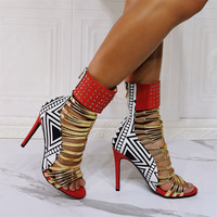 Women Sandals Multi Colors Patchwork Thin High Heels Pump Back Zip Summer Studded Party Shoes Women - Thumbnail 4