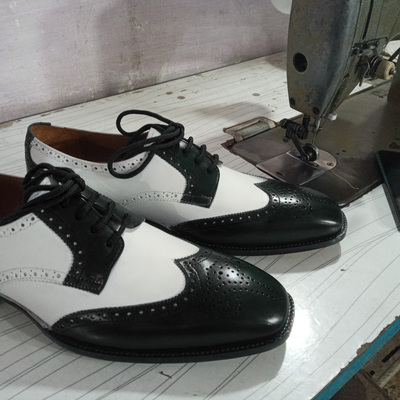 Men's top line black wingtip festival dress shoes handmade shoes - Thumbnail 2