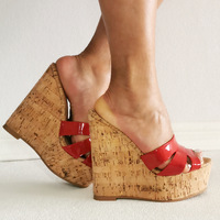 High Heels Sexy Wedge Sandals Party Shoes Slippers-Red - Thumbnail 1
