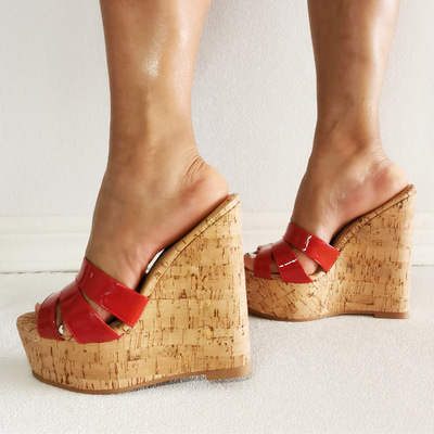 High heels sexy wedge sandals party shoes slippers-red