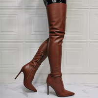 Sexy Over The Knee Long Boots Thigh High Heels Pointed Toe Zipper Stiletto Heels Brown Autumn Winter Women Long Boots - Thumbnail 4