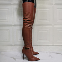 Sexy Over The Knee Long Boots Thigh High Heels Pointed Toe Zipper Stiletto Heels Brown Autumn Winter Women Long Boots - Thumbnail 5