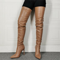 Women Thigh High Boots Over The Knee Shoes Pointed Toe High Heels Side Zipper Female Long Boots - Thumbnail 1