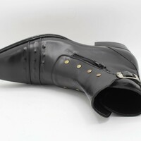 Handmade Black Leather Ankle High Combat Buckle Boot with Zipper and Button - Thumbnail 6