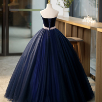 Blue Tulle Long Formal Dress with Velvet, Blue Sweetheart Neck Prom Dress - Thumbnail 3