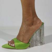 Women's High Heel Sandals, 10 Cm Ladies Open Toe Square Head Chunky Heel Pump Slippers - Thumbnail 3