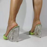 Women's High Heel Sandals, 10 Cm Ladies Open Toe Square Head Chunky Heel Pump Slippers - Thumbnail 1