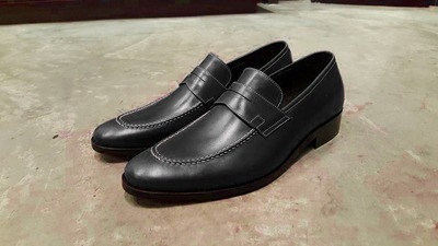 Simply Design Handmade Black Leather Penny Style Moccasin Dress Shoes