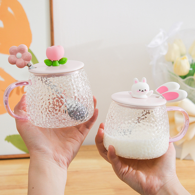 Tulip high temperature resistant glass water cup mug with lid spoon household coffee cup
