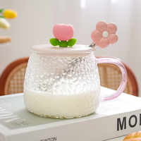 Tulip High Temperature Resistant Glass Water Cup Mug With Lid Spoon Household Coffee Cup - Thumbnail 7