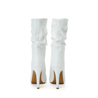 Peep Toe Patent Vegan Leather Ankle Boots White - Thumbnail 2